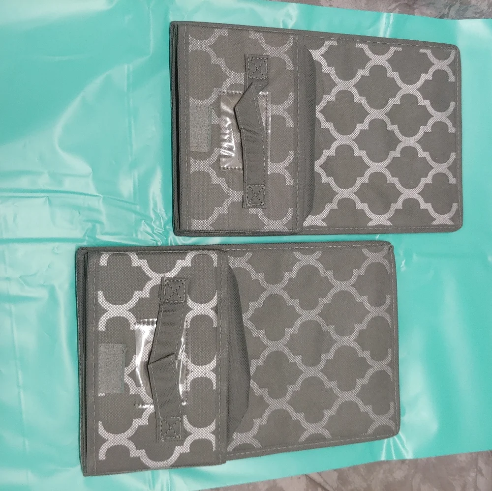 NEW 2 PK Gray, Silver FOLDABLE STORAGE BOXES, Shoes & More- Lightweight Hangable